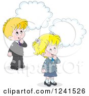 Clipart Of Thinking Caucsaian School Children 2 Royalty Free Vector Illustration