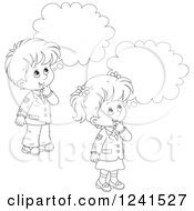 Clipart Of Black And White Thinking School Children Royalty Free Vector Illustration