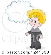 Clipart Of A Thinking Blond Caucasian School Boy Royalty Free Vector Illustration