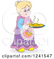 Poster, Art Print Of Happy Blond Caucasian Granny With Fresh Baked Rolls