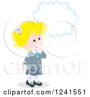 Clipart Of A Thinking Blond Caucasian School Girl Royalty Free Vector Illustration