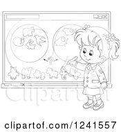Clipart Of A Black And White School Girl Doing A Biology Study Royalty Free Vector Illustration