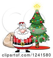 Poster, Art Print Of Jolly Santa With A Christmas Sack By A Tree
