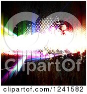 Bright Grunge Bar And Halftone Over A Fractal And Colorful Bars On Rusty Metal