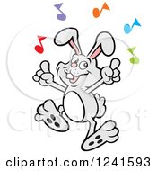 Clipart Of A Gray Bunny Rabbit Dancing To Music Royalty Free Vector Illustration