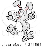Clipart Of A Gray Bunny Rabbit Hare Doing A Happy Dance Royalty Free Vector Illustration