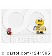 Poster, Art Print Of 3d Surprised Yellow Robot Looking At A Smaller Waving Red One