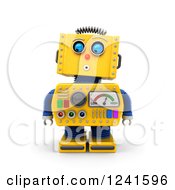 Poster, Art Print Of 3d Surprised Yellow Retro Robot Looking Down