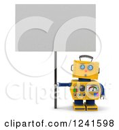 Poster, Art Print Of 3d Surprised Yellow Robot Looking Up And Holding A Sign