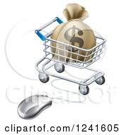 3d Dollar Money Bag In A Shopping Cart Wired To A Computer Mouse