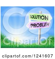 Poster, Art Print Of 3d Solution And Problem Arrow Signs Over A Sunrise On A Grassy Hill