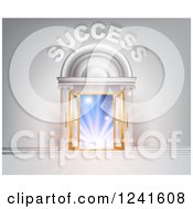 Clipart Of 3d SUCCESS Over Open Doors With Light Royalty Free Vector Illustration