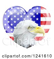 Poster, Art Print Of Bald Eagle Head Over A Shiny American Flag Heart