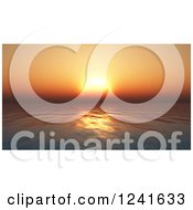 Clipart Of A 3d Ocean Seascape With An Orange Sunset Royalty Free Illustration