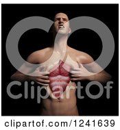 Clipart Of A 3d Man Ripping Open His Chest And Revealing Muscles Royalty Free Illustration