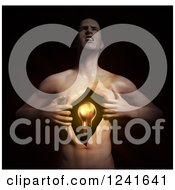 Clipart Of A 3d Man Ripping Open His Chest And Revealing A Light Bulb Royalty Free Illustration