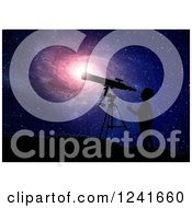 Clipart Of A 3d Silhouetted Boy And Telescope Over A Spiral Galaxy Royalty Free Illustration by Mopic