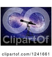Clipart Of A 3d Telescope Silhouetted Over A Spiral Galaxy Royalty Free Illustration