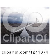 Clipart Of A 3d Business Team Lifting A Single Man Over A Brick Wall Obstacle And Storm Royalty Free Illustration