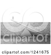 Clipart Of A 3d Business Team Lifting A Single Man Over A Brick Wall Obstacle Royalty Free Illustration