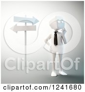 Clipart Of A 3d Block Head Businessman Thinking At Crossroads Royalty Free Illustration by Mopic