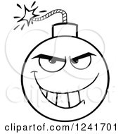 Clipart Of A Black And White Grinning Mischievous Bomb Mascot Royalty Free Vector Illustration