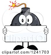 Poster, Art Print Of Happy Bomb Mascot Holding A Blank Sign