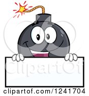 Clipart Of A Happy Bomb Mascot Over A Blank Sign Royalty Free Vector Illustration