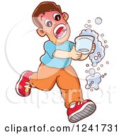 Poster, Art Print Of Boy Screaming And Running With A Hot Beverage