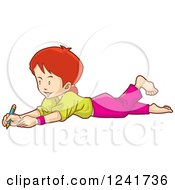 Clipart Of A Girl Drawing On The Floor Royalty Free Vector Illustration