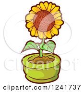 Clipart Of A Potted Sunflower Royalty Free Vector Illustration
