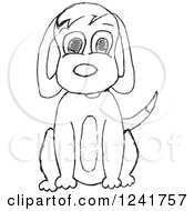 Clipart Of A Black And White Sketched Dog Royalty Free Vector Illustration