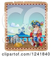Clipart Of A Pirate Captain On A Deck Royalty Free Vector Illustration