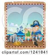 Poster, Art Print Of Pirate Captain Holding A Treasure Map On Deck
