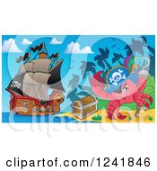 Poster, Art Print Of Pirate Crab With A Treasure Chest On A Beach