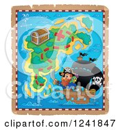 Poster, Art Print Of Captain Pirate And Ship On A Map