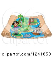 Poster, Art Print Of Pirate Parrot And Ship On A Scroll Treasure Map