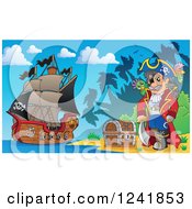 Poster, Art Print Of Pirate Captain With His Treasure On An Island Shore