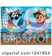 Pirate Captain Withi A Parrot And Sword On Deck