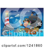 Poster, Art Print Of Pirate Captain And Parrot Near A Lighthouse