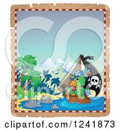 Poster, Art Print Of Parrot Pirate And Ship Nearing An Island