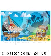 Poster, Art Print Of Pirate Captain Rowing A Boat To A Treasure Island