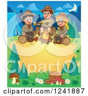 Clipart Of A Boy And Girl Scouts Singing Around A Camp Fire With Text Space Royalty Free Vector Illustration by visekart