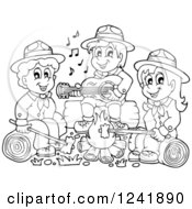 Poster, Art Print Of Black And White Boy And Girl Scouts Singing Around A Camp Fire