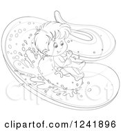 Clipart Of A Black And White Happy Boy Tubing Down A Waterslide Royalty Free Vector Illustration