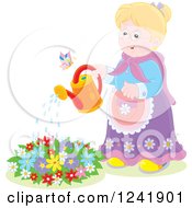 Poster, Art Print Of Happy Caucasian Senior Woman Watering A Garden