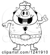 Clipart Of A Black And White Chubby Troll With An Idea Royalty Free Vector Illustration