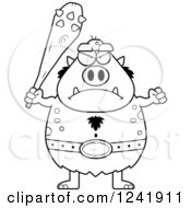 Poster, Art Print Of Black And White Mad Chubby Troll Holding A Club
