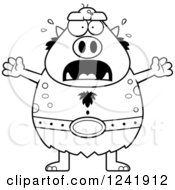 Clipart Of A Black And White Scared Screaming Chubby Troll Royalty Free Vector Illustration