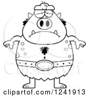 Clipart Of A Black And White Depressed Sad Chubby Troll Royalty Free Vector Illustration by Cory Thoman